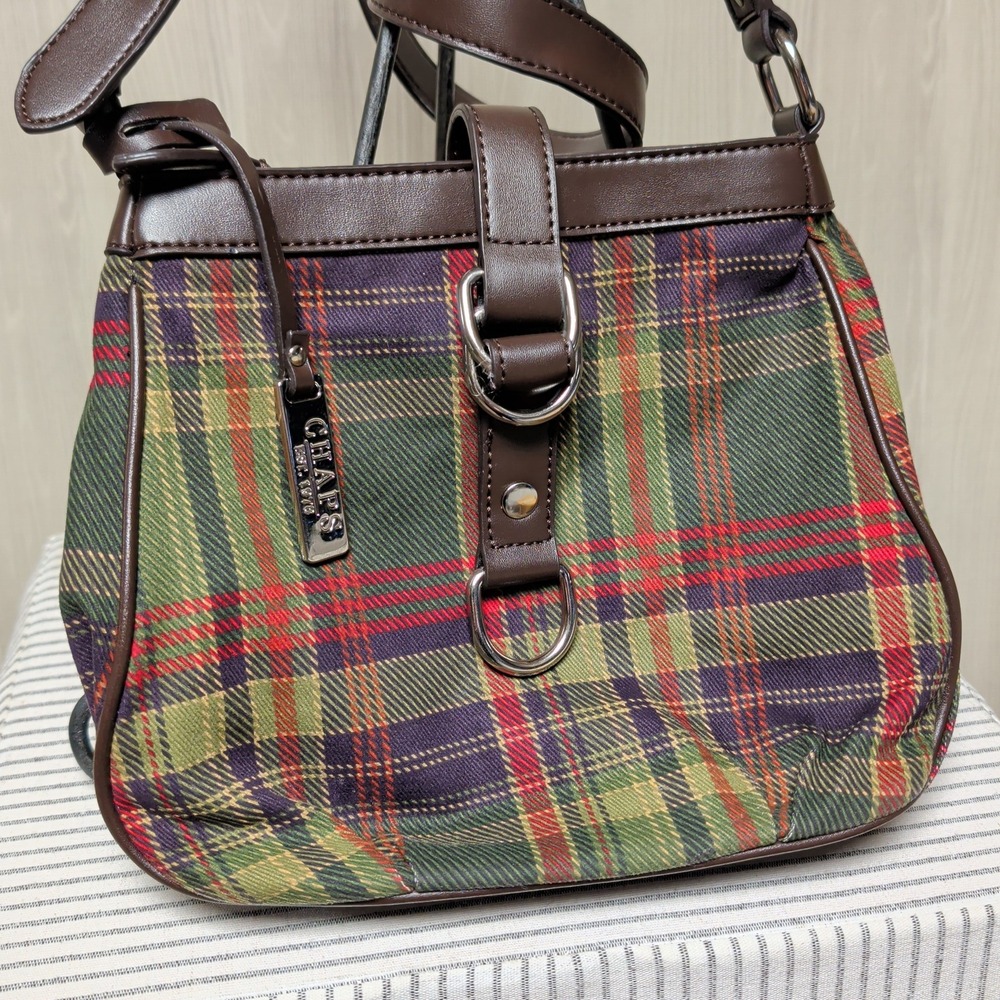 Chaps Milano Plaid Crossbody Bag Medium‎ Green Red Excellent Tartan Preppy Purse - Picture 2 of 12